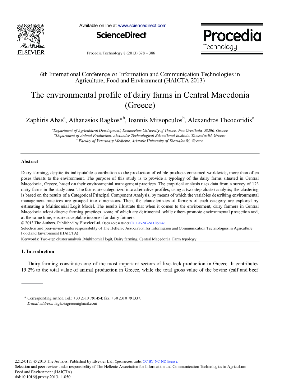 The Environmental Profile of Dairy Farms in Central Macedonia (Greece) 