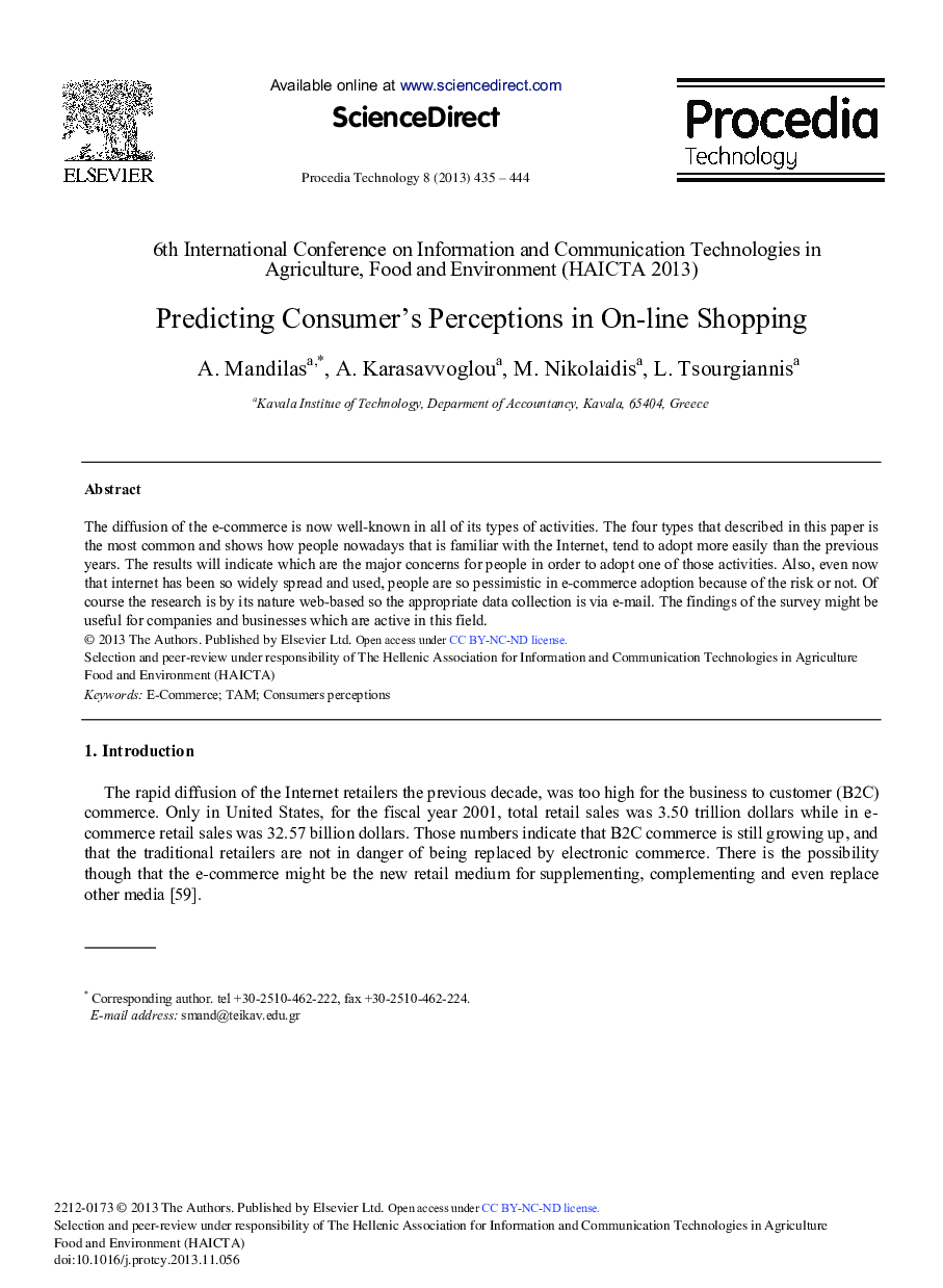 Predicting Consumer's Perceptions in On-line Shopping 