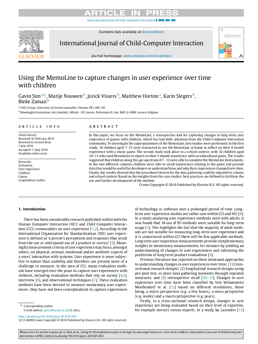 Using the MemoLine to capture changes in user experience over time with children