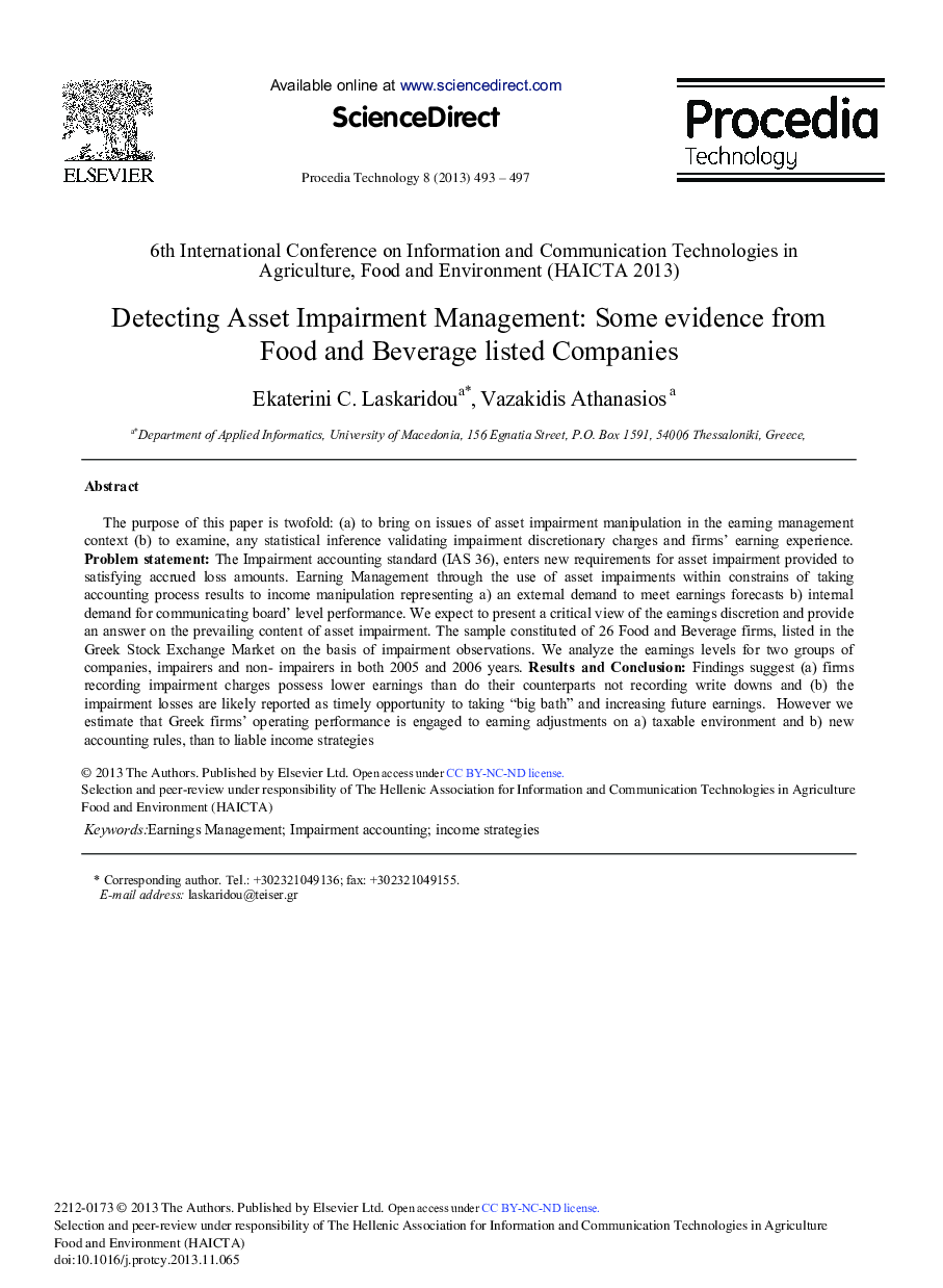 Detecting Asset Impairment Management: Some Evidence from Food and Beverage Listed Companies 