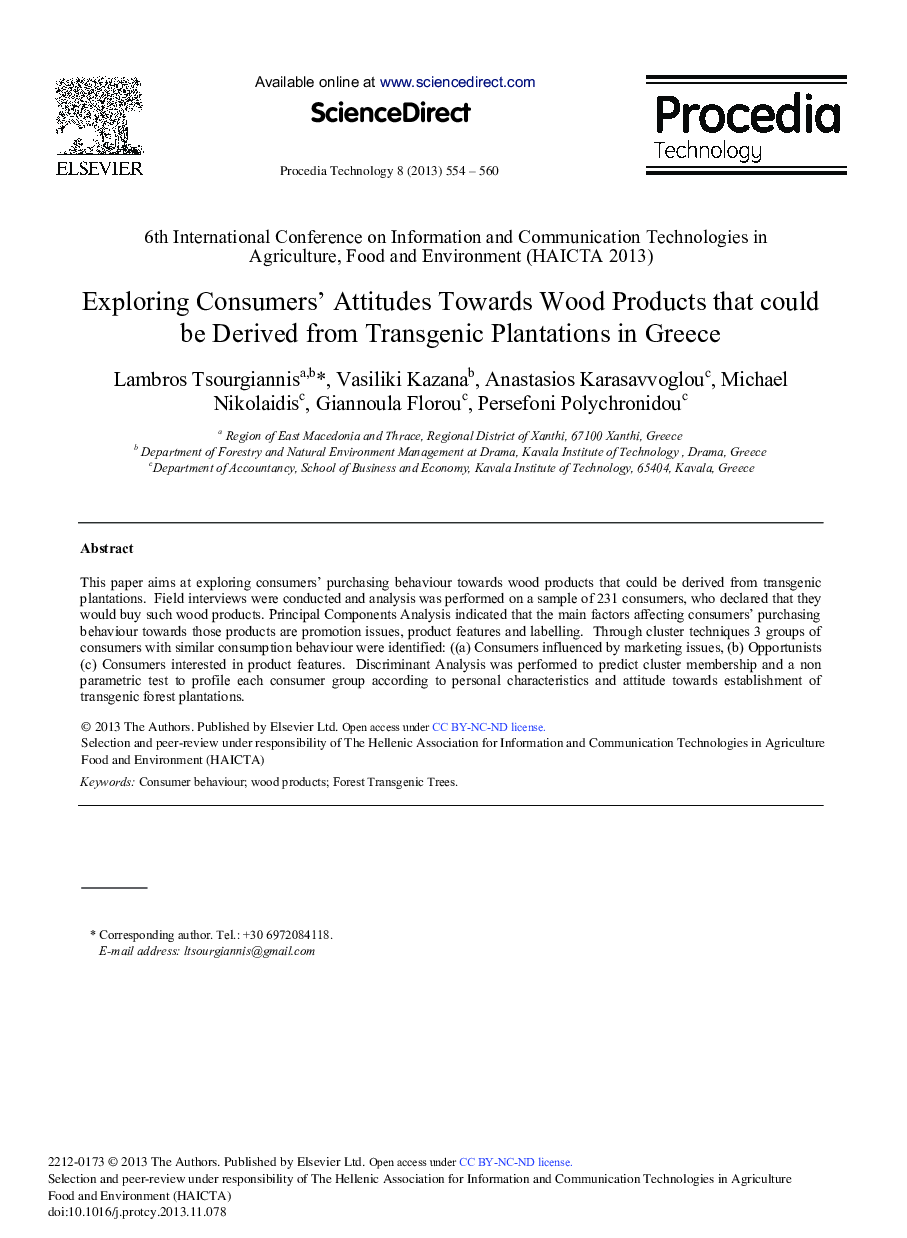 Exploring Consumers’ Attitudes towards Wood Products that could be Derived from Transgenic Plantations in Greece 