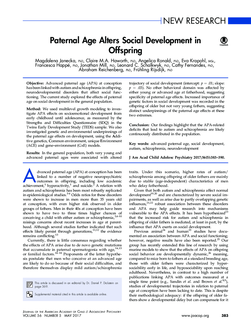 Paternal Age Alters Social Development in Offspring