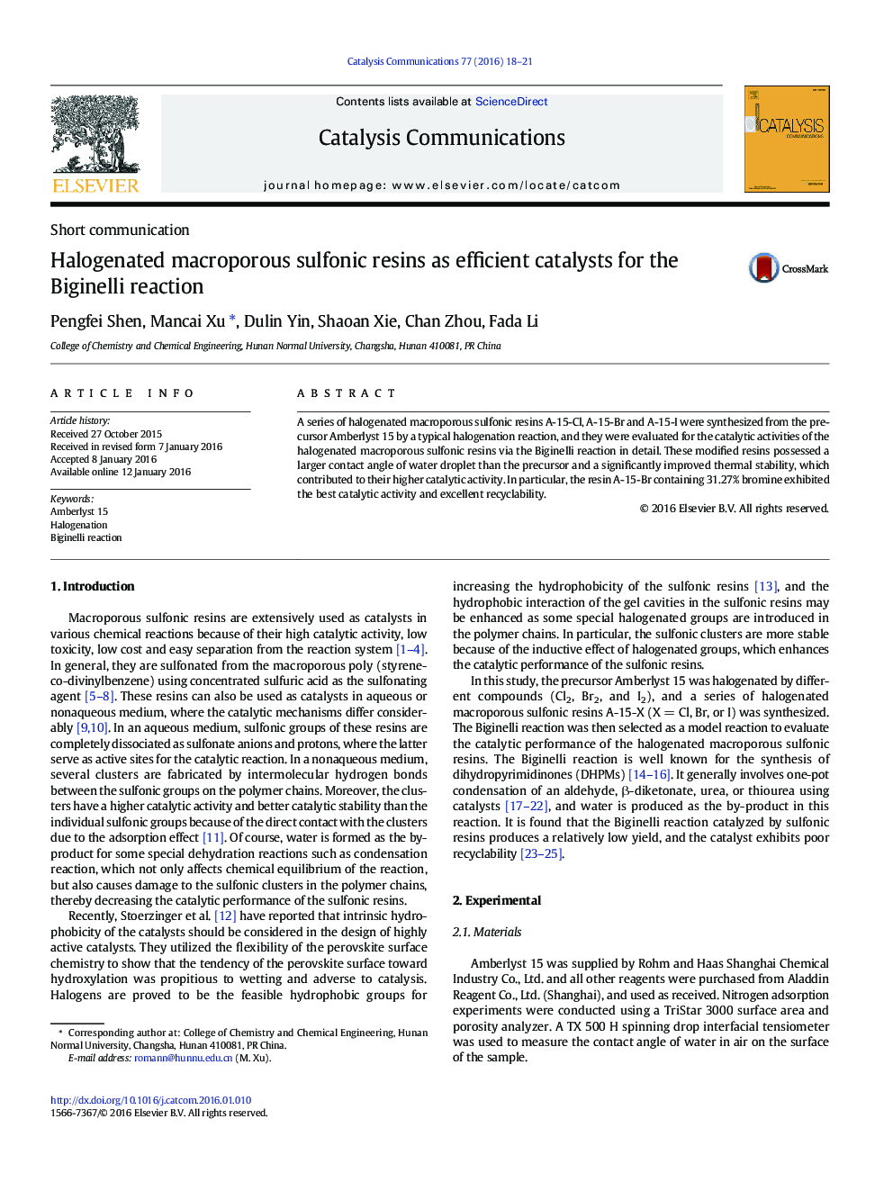 Halogenated macroporous sulfonic resins as efficient catalysts for the Biginelli reaction