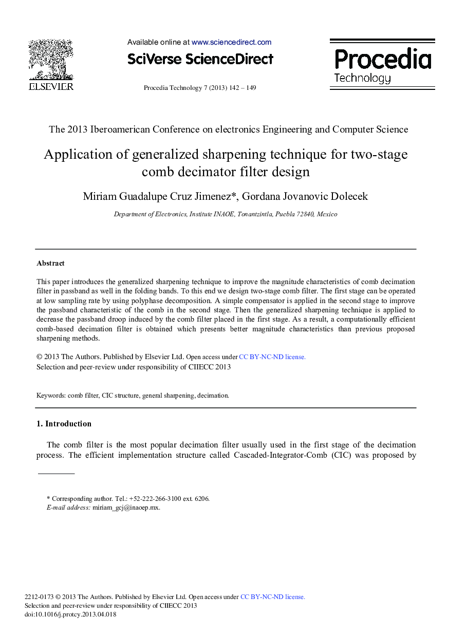 Application of Generalized Sharpening Technique for Two-Stage Comb Decimator Filter Design 