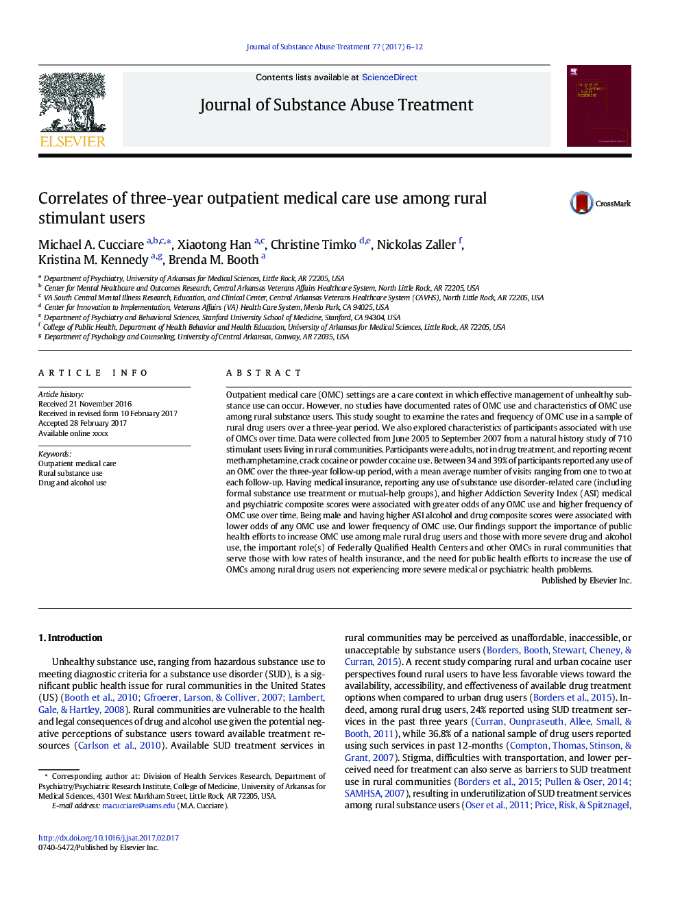 Correlates of three-year outpatient medical care use among rural stimulant users