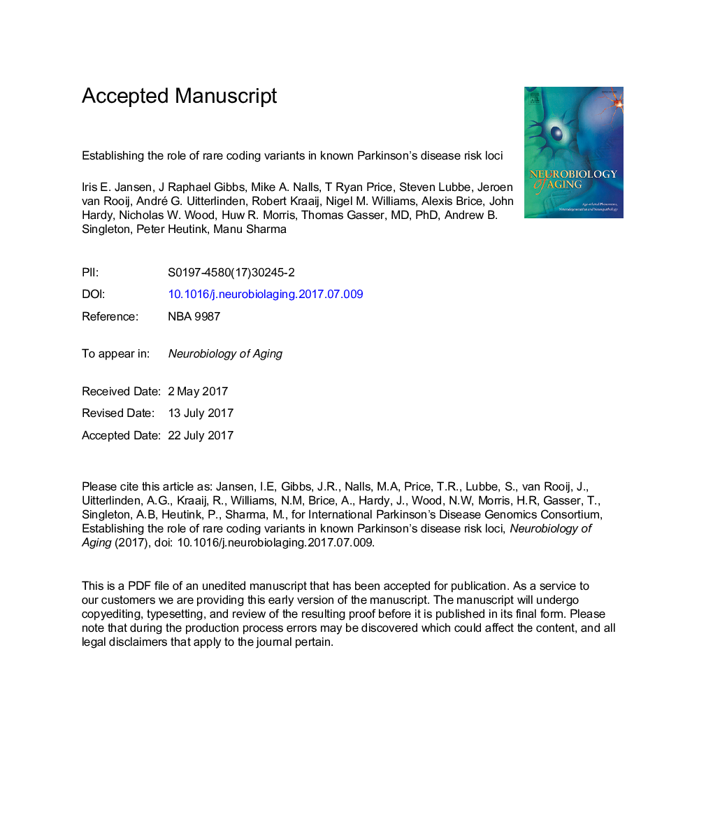 Establishing the role of rare coding variants in known Parkinson's disease risk loci