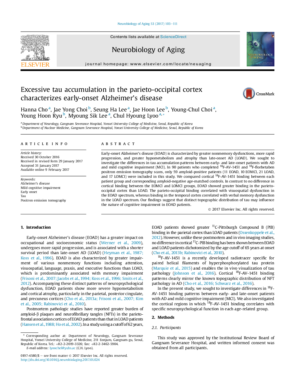 Excessive tau accumulation in the parieto-occipital cortex characterizes early-onset Alzheimer's disease