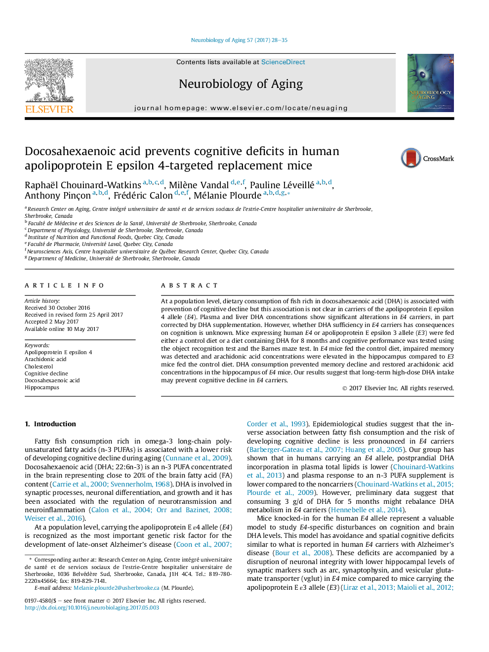 Docosahexaenoic acid prevents cognitive deficits in human apolipoprotein E epsilon 4-targeted replacement mice