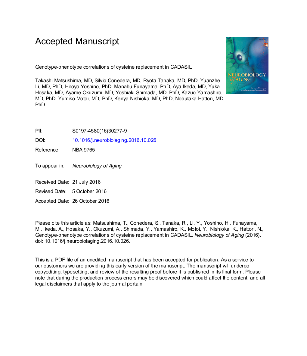 Genotype-phenotype correlations of cysteine replacement in CADASIL