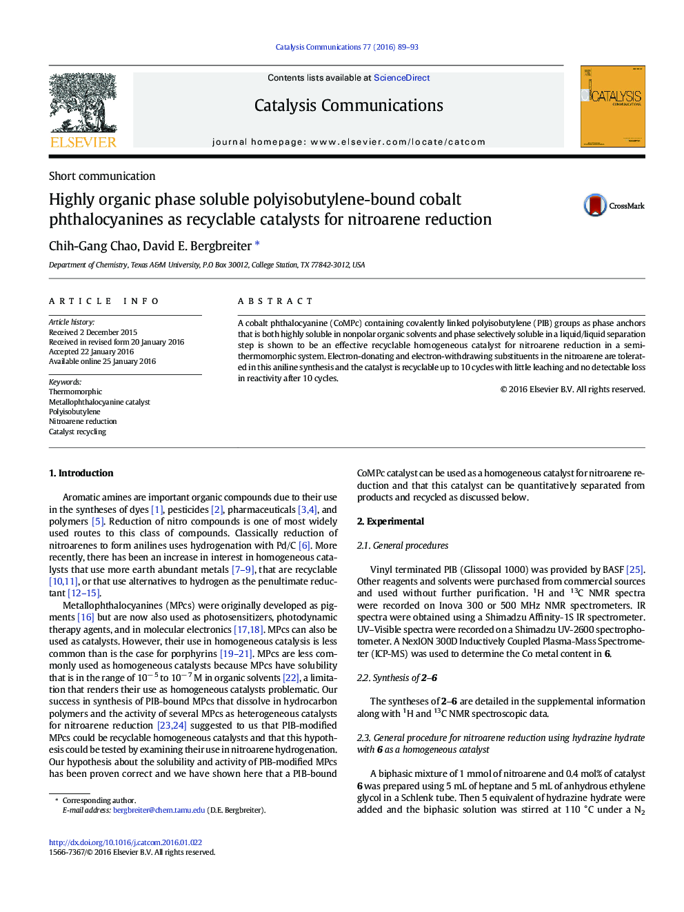 phthalocyanines کبالت محدود به polyisobutylene محلول در فاز بسیار آلی به عنوان کاتالیست های قابل بازیافت برای کاهش نیتروآرن 