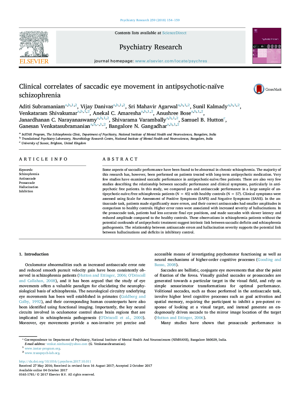 Clinical correlates of saccadic eye movement in antipsychotic-naïve schizophrenia