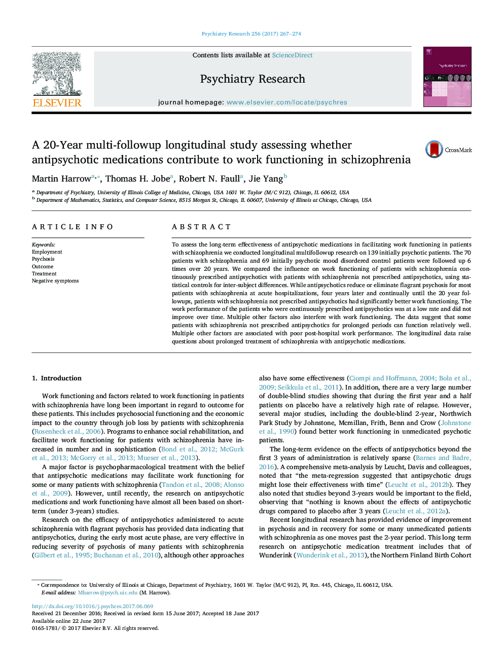 A 20-Year multi-followup longitudinal study assessing whether antipsychotic medications contribute to work functioning in schizophrenia