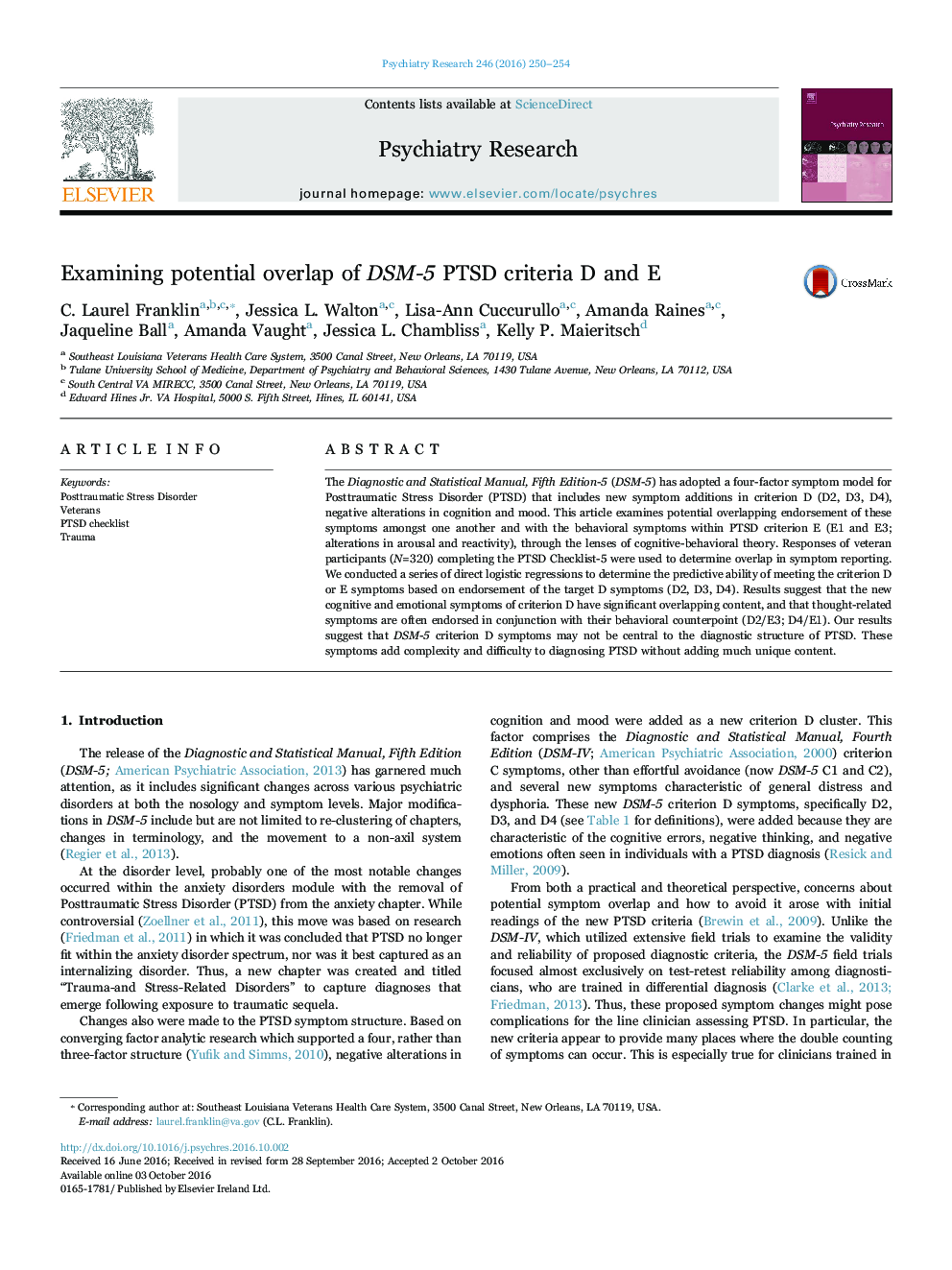 Examining potential overlap of DSM-5 PTSD criteria D and E