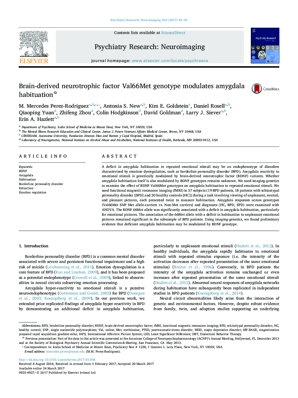 Brain-derived neurotrophic factor Val66Met genotype modulates amygdala habituation