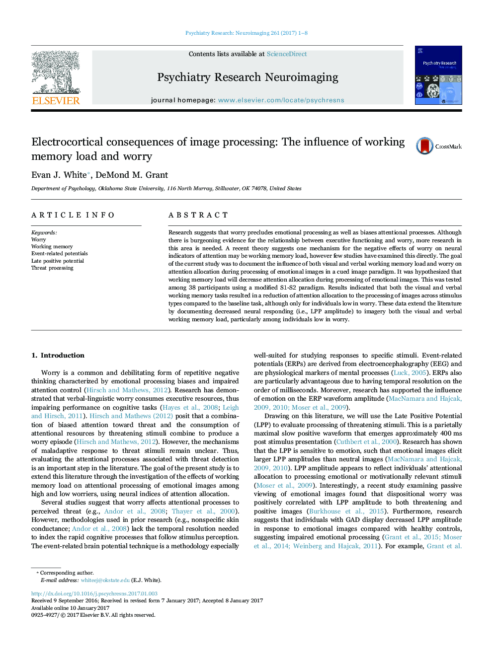 Electrocortical consequences of image processing: The influence of working memory load and worry