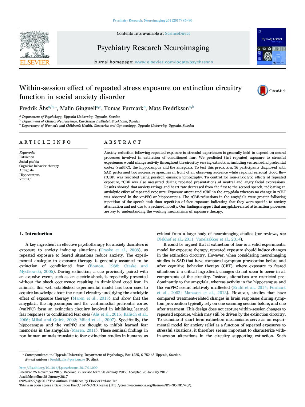 Within-session effect of repeated stress exposure on extinction circuitry function in social anxiety disorder