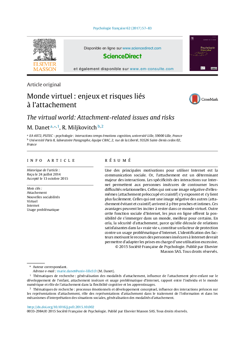 Monde virtuelÂ : enjeux et risques liés Ã  l'attachement