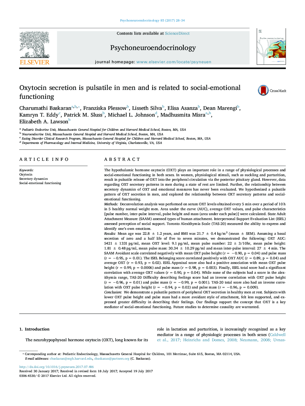 Oxytocin secretion is pulsatile in men and is related to social-emotional functioning