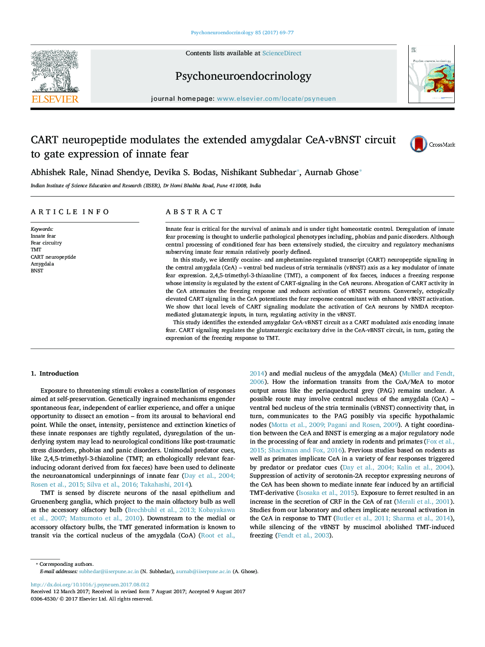 CART neuropeptide modulates the extended amygdalar CeA-vBNST circuit to gate expression of innate fear