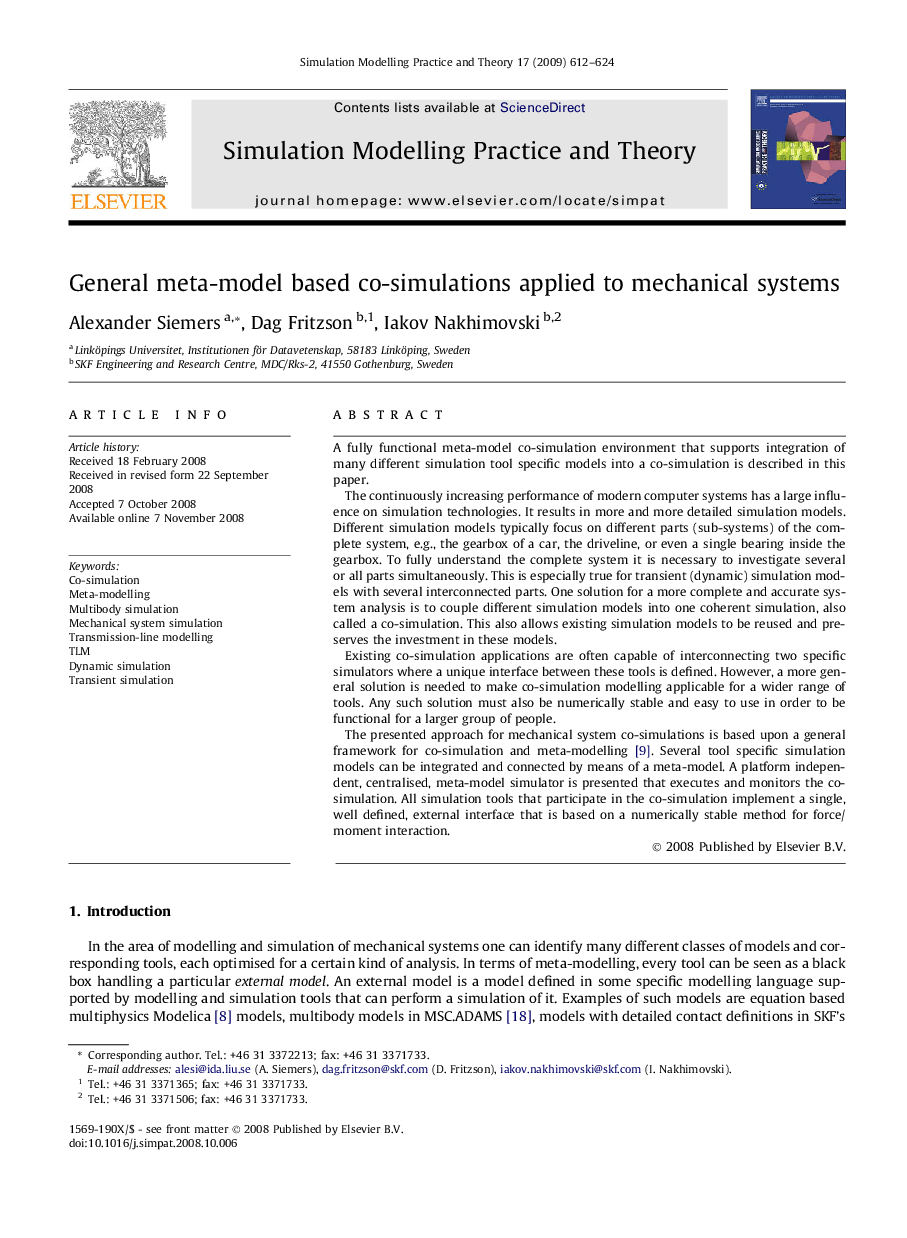 General meta-model based co-simulations applied to mechanical systems