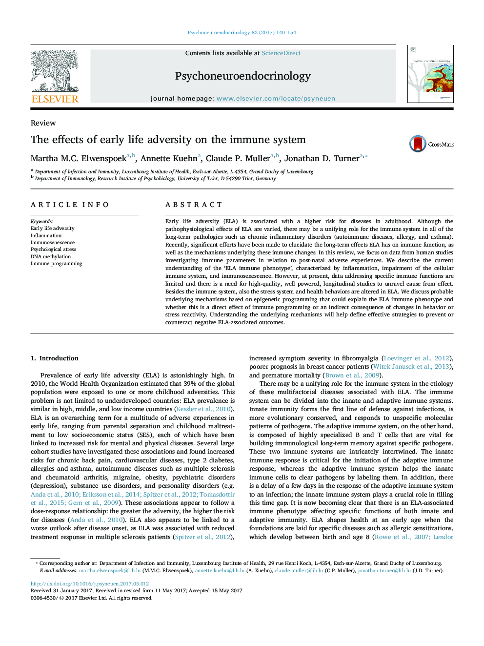 The effects of early life adversity on the immune system