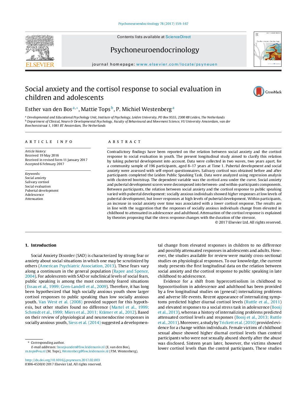 Social anxiety and the cortisol response to social evaluation in children and adolescents