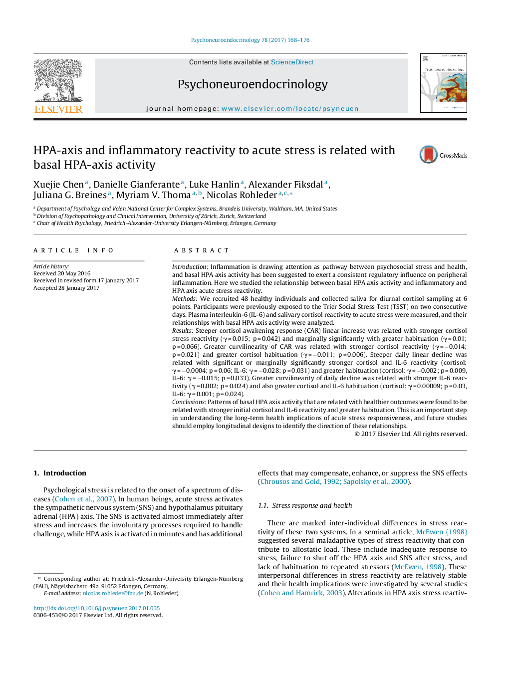 HPA-axis and inflammatory reactivity to acute stress is related with basal HPA-axis activity