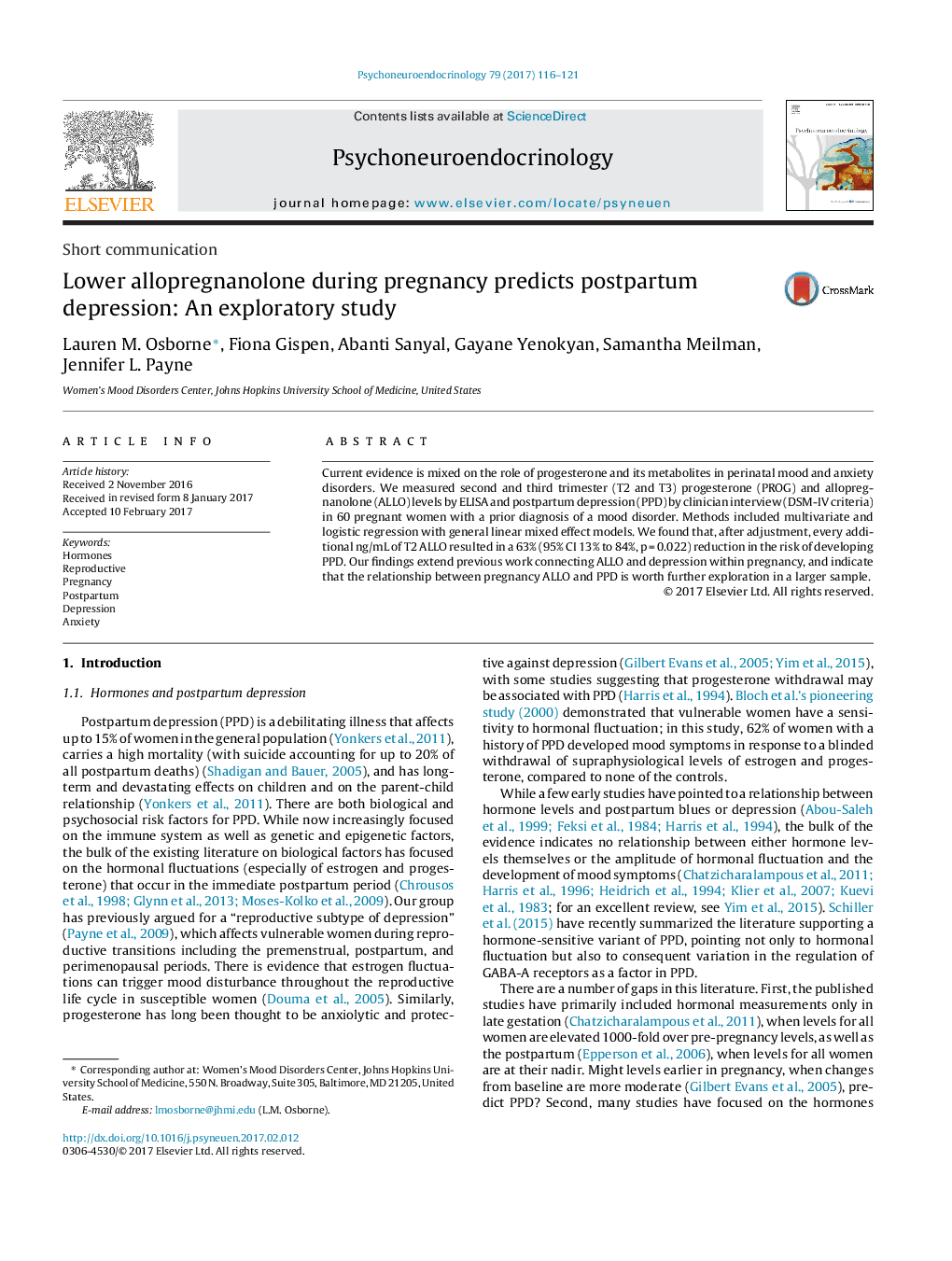 Lower allopregnanolone during pregnancy predicts postpartum depression: An exploratory study