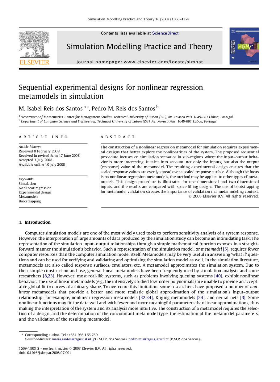 Sequential experimental designs for nonlinear regression metamodels in simulation