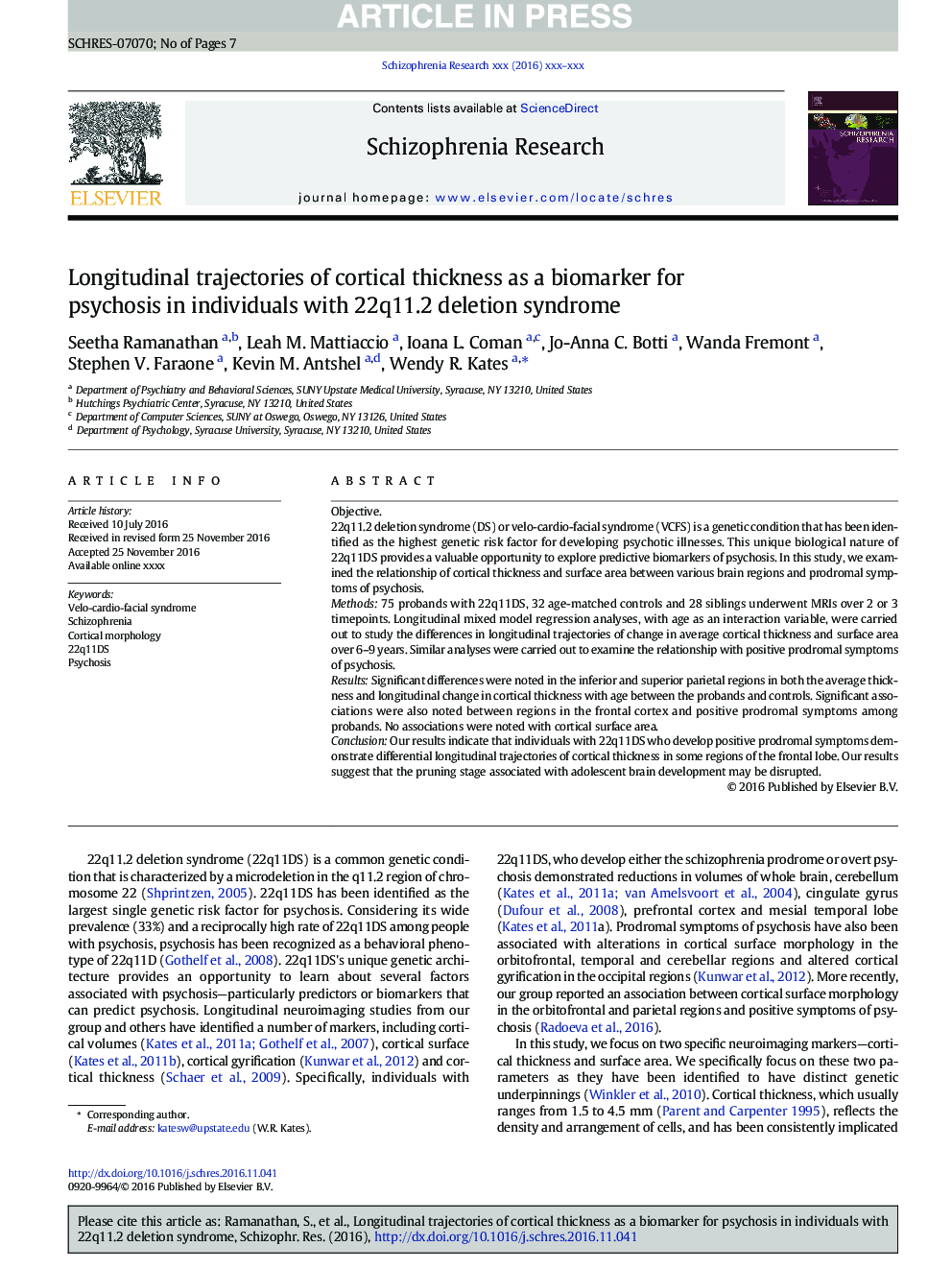 Longitudinal trajectories of cortical thickness as a biomarker for psychosis in individuals with 22q11.2 deletion syndrome