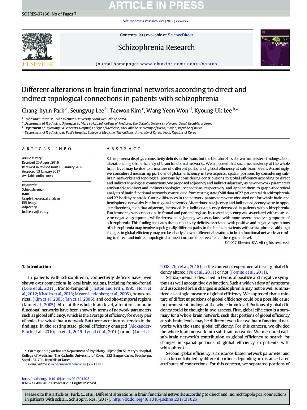 Different alterations in brain functional networks according to direct and indirect topological connections in patients with schizophrenia