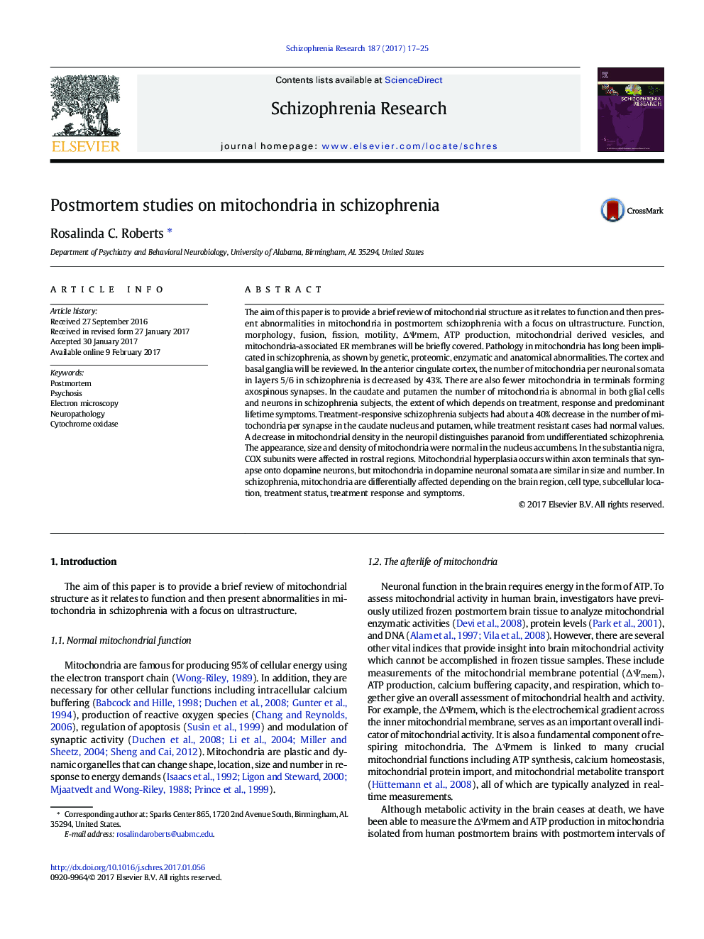 مطالعات پس از مداخله در مورد میتوکندری در اسکیزوفرنیا 
