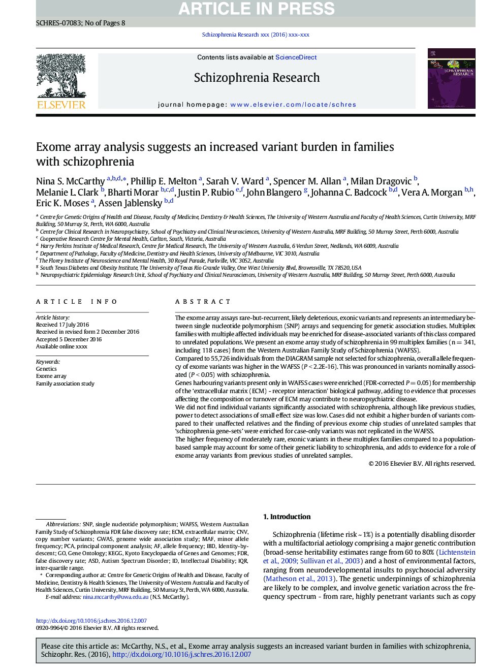 Exome array analysis suggests an increased variant burden in families with schizophrenia