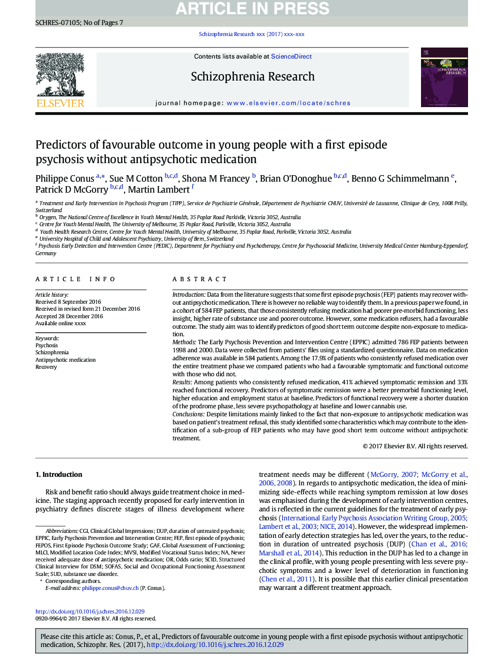 Predictors of favourable outcome in young people with a first episode psychosis without antipsychotic medication