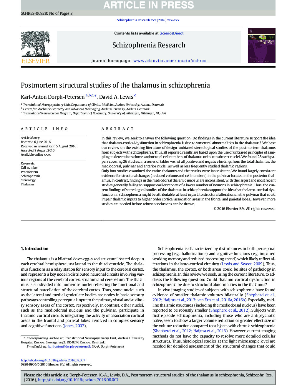 Postmortem structural studies of the thalamus in schizophrenia