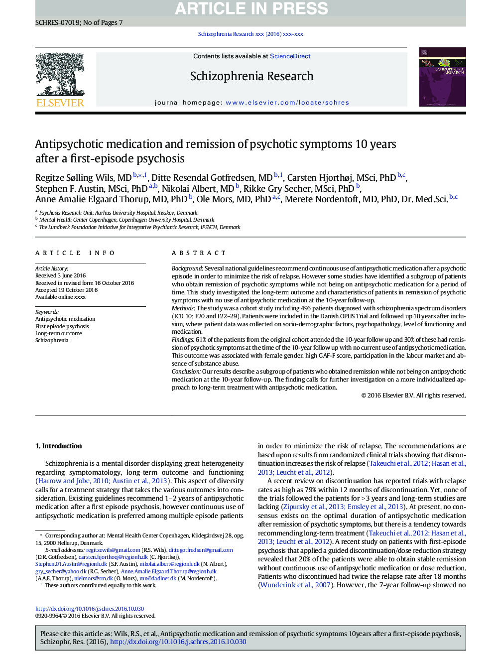 Antipsychotic medication and remission of psychotic symptoms 10Â years after a first-episode psychosis