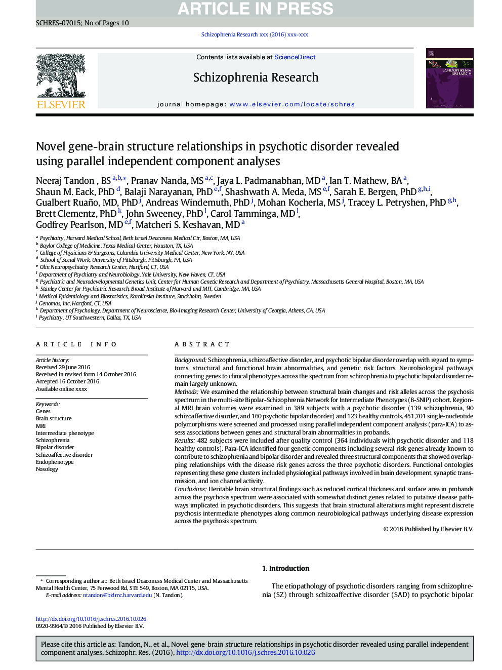 Novel gene-brain structure relationships in psychotic disorder revealed using parallel independent component analyses