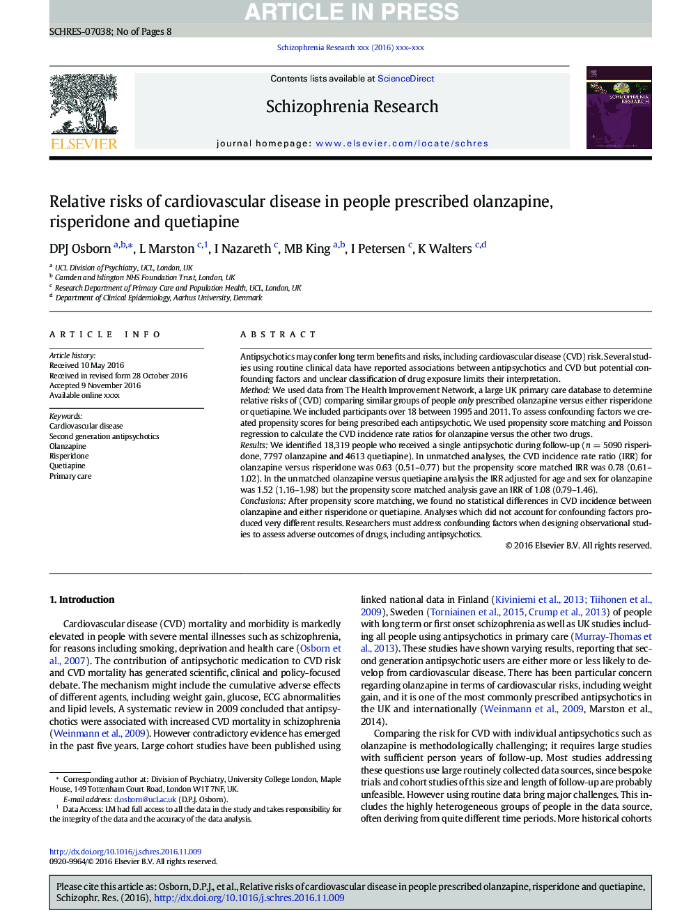 Relative risks of cardiovascular disease in people prescribed olanzapine, risperidone and quetiapine