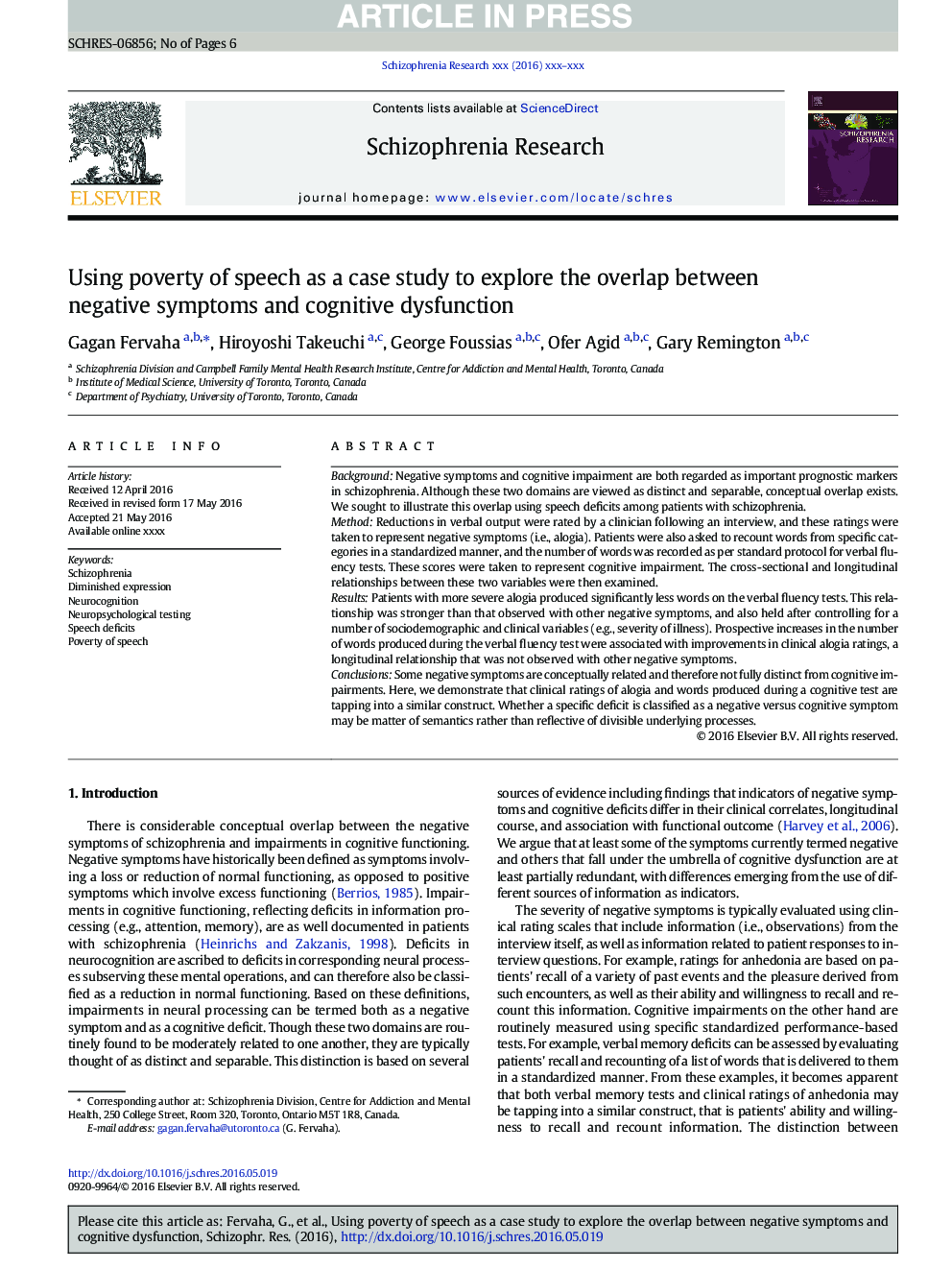 Using poverty of speech as a case study to explore the overlap between negative symptoms and cognitive dysfunction