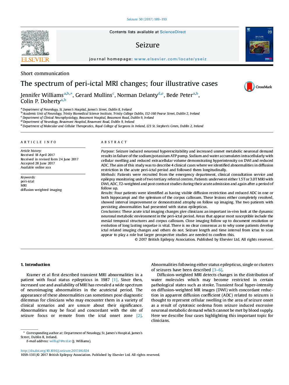 The spectrum of peri-ictal MRI changes; four illustrative cases