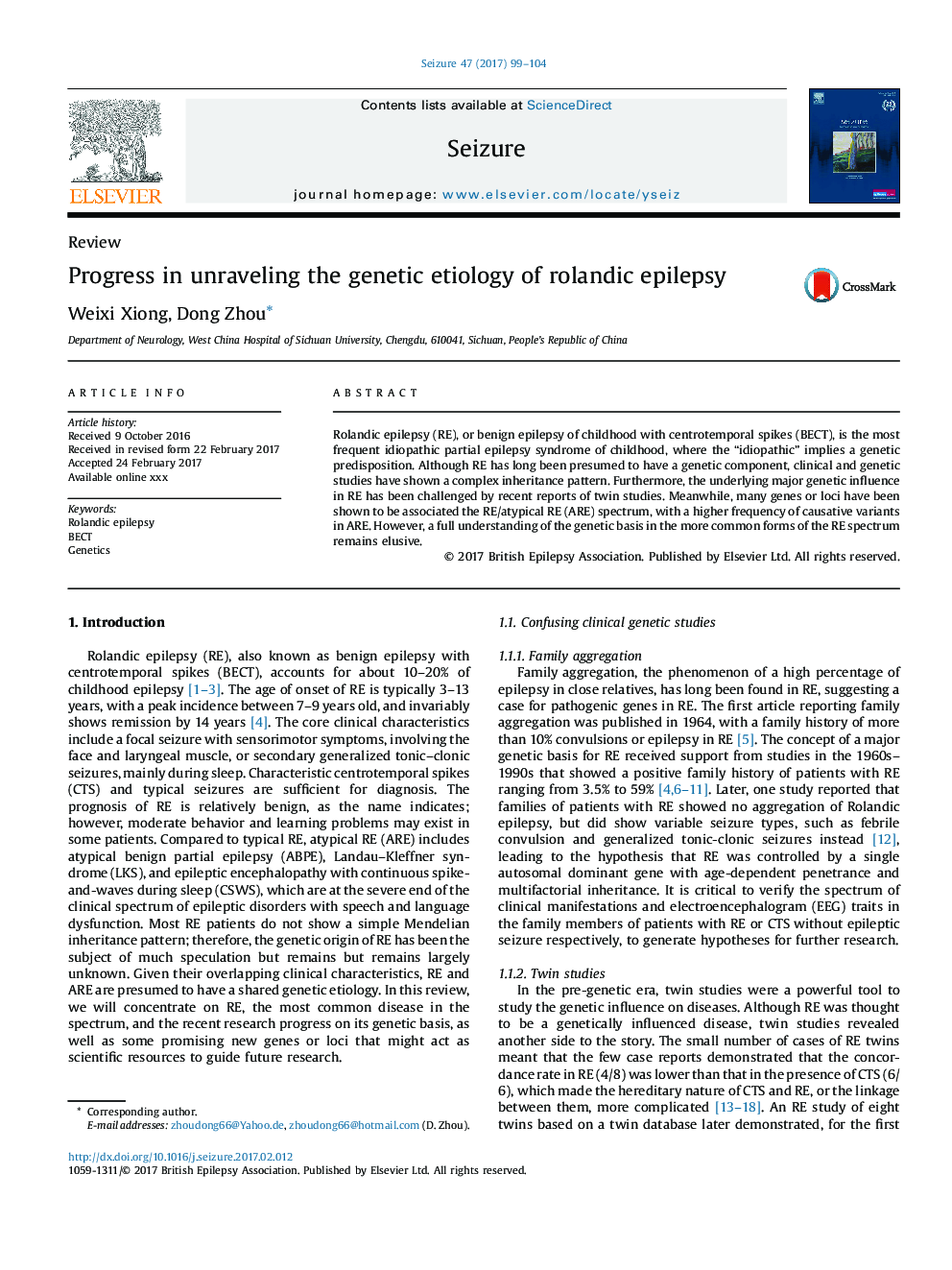 Progress in unraveling the genetic etiology of rolandic epilepsy