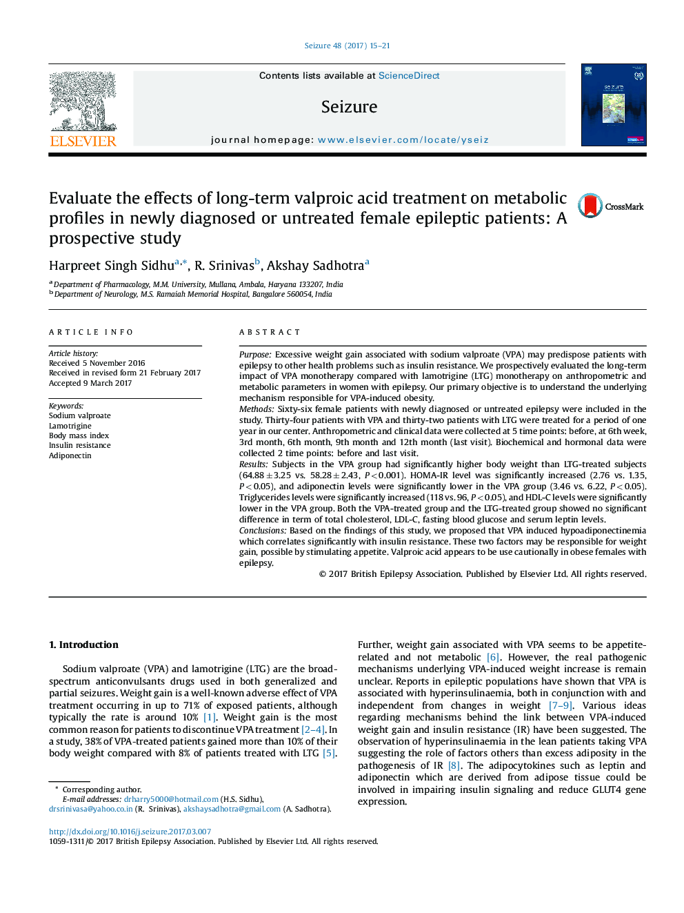 Evaluate the effects of long-term valproic acid treatment on metabolic profiles in newly diagnosed or untreated female epileptic patients: A prospective study