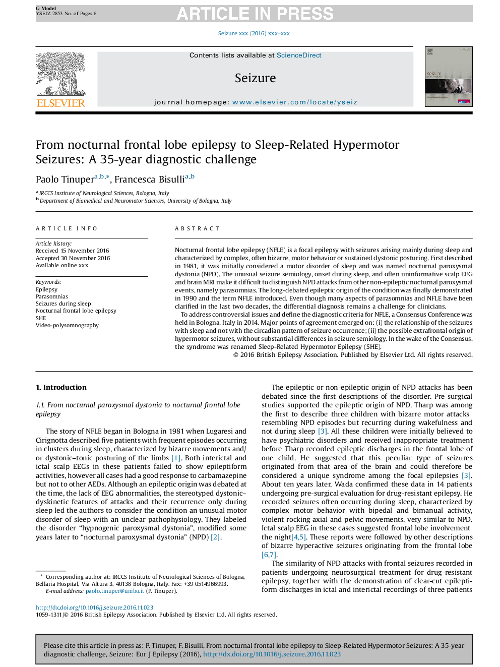 From nocturnal frontal lobe epilepsy to Sleep-Related Hypermotor Epilepsy: A 35-year diagnostic challenge