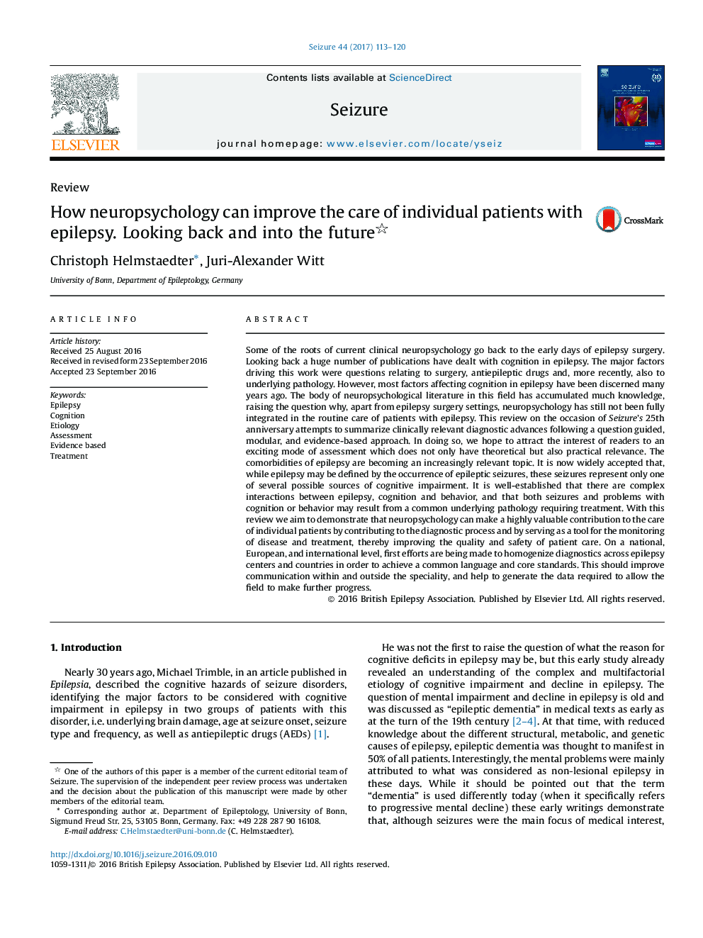 ReviewHow neuropsychology can improve the care of individual patients with epilepsy. Looking back and into the future