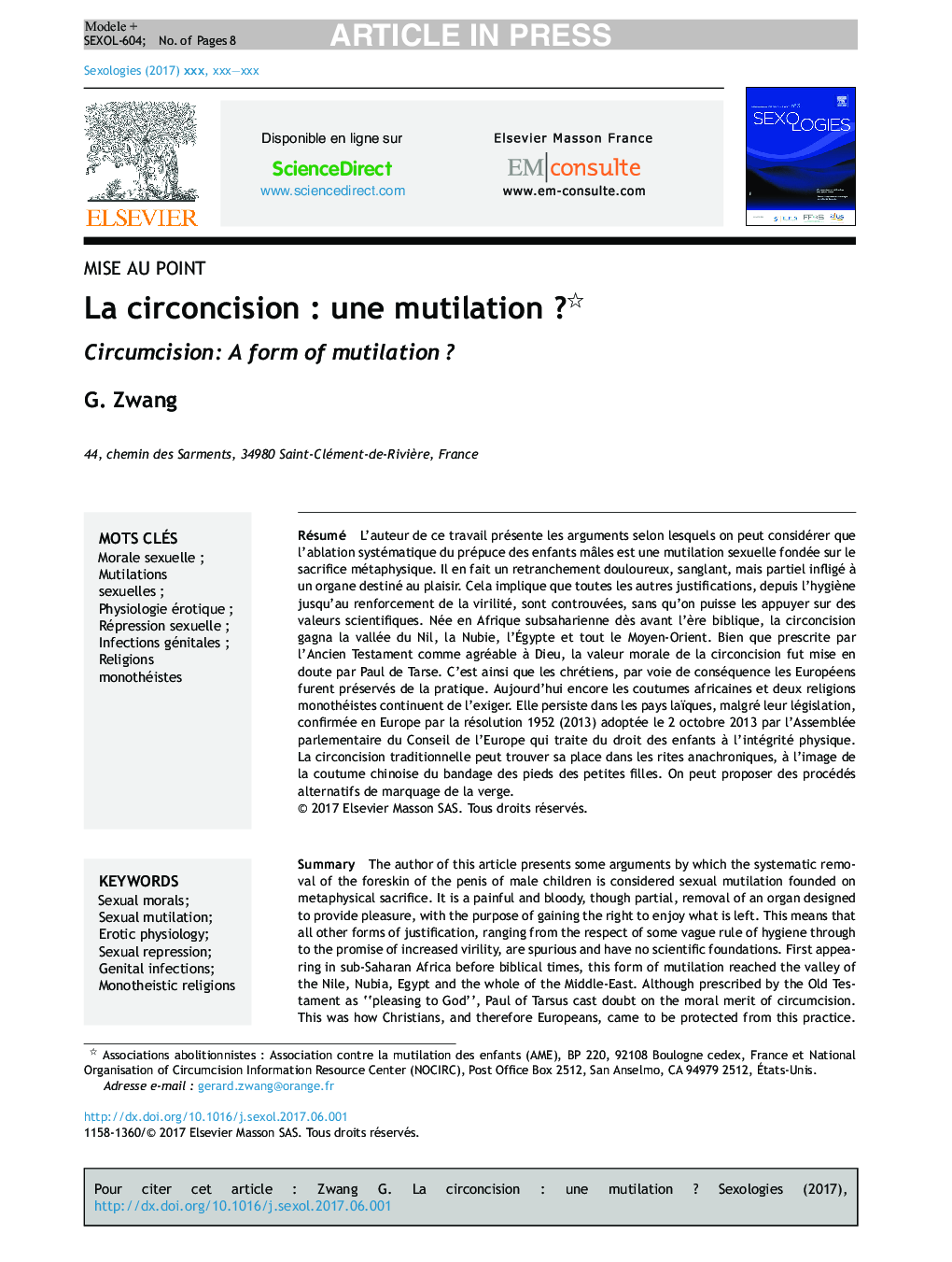 La circoncisionÂ : une mutilationÂ ?