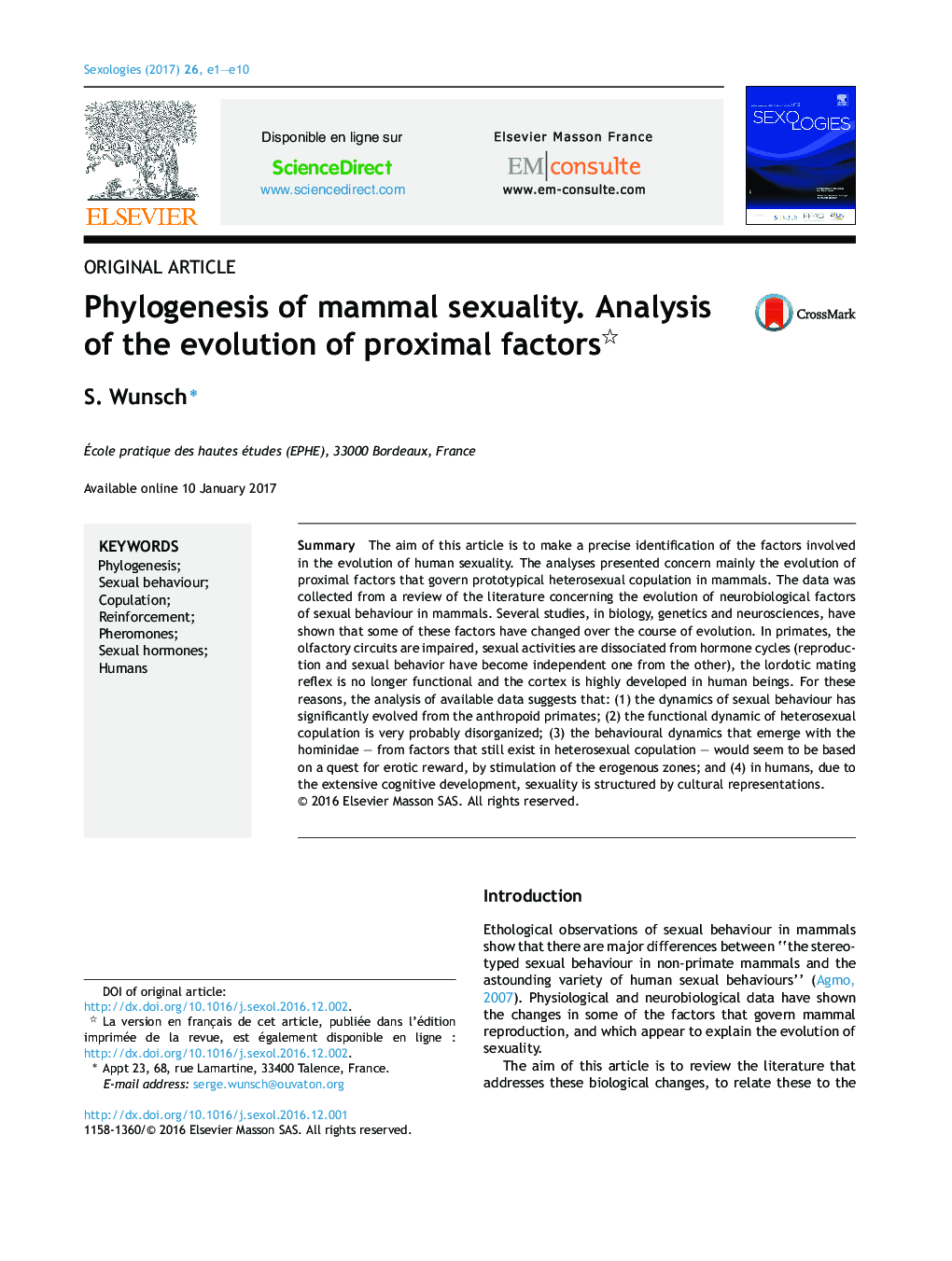 Original articlePhylogenesis of mammal sexuality. Analysis of the evolution of proximal factors