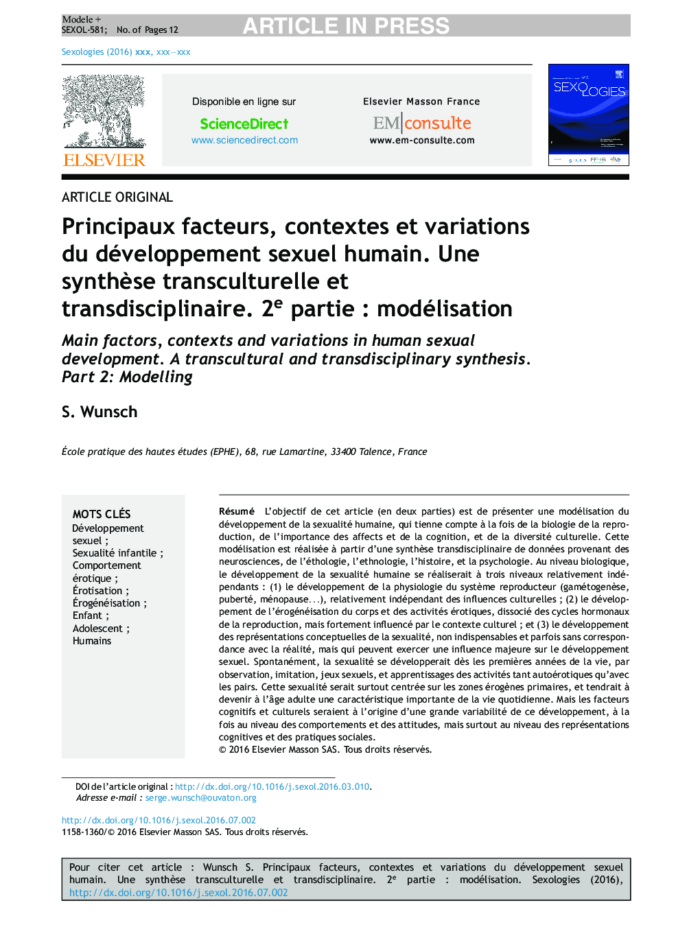 Principaux facteurs, contextes et variations du développement sexuel humain. Une synthÃ¨se transculturelle et transdisciplinaire. 2e partieÂ : modélisation