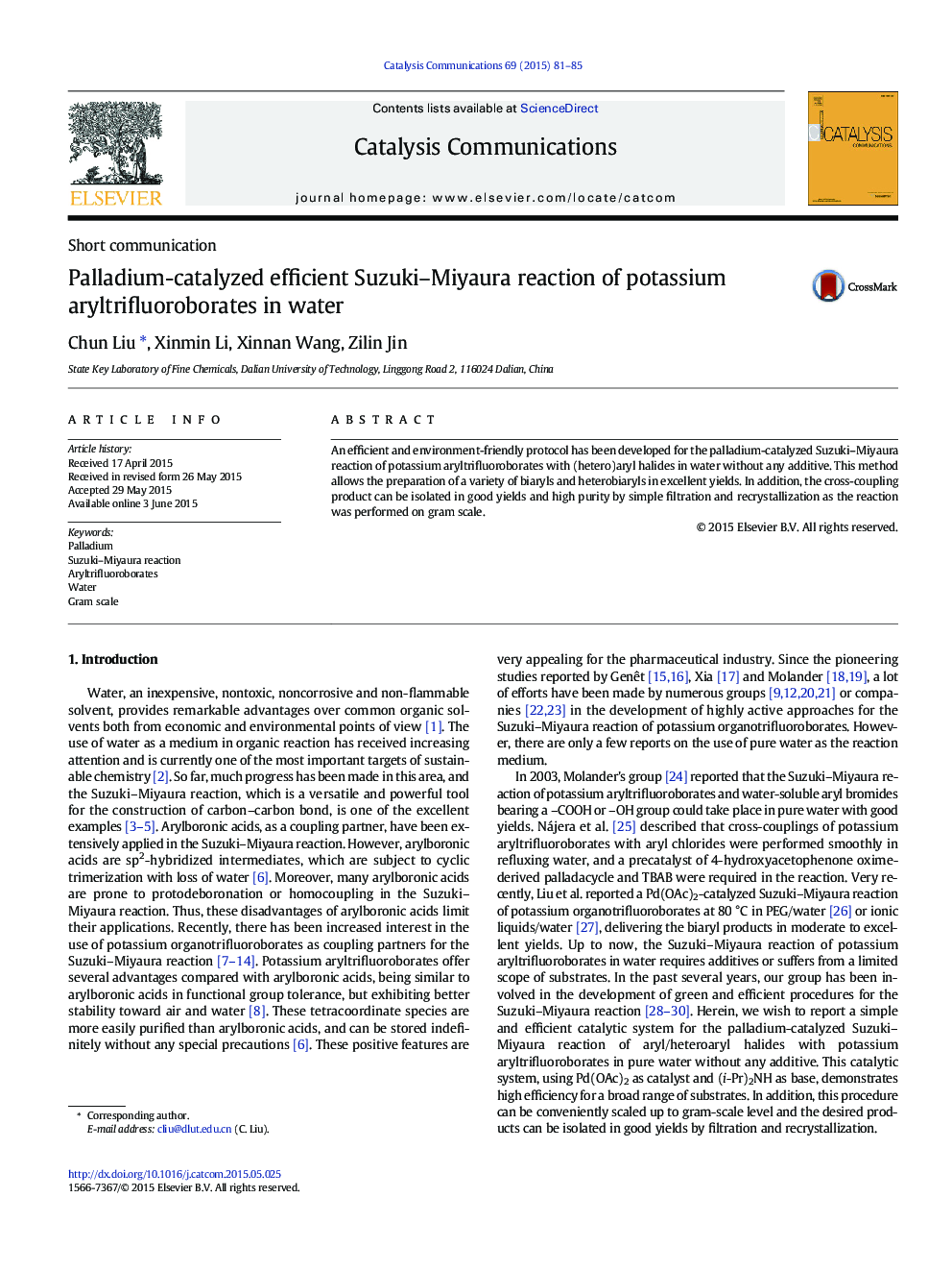 Palladium-catalyzed efficient Suzuki–Miyaura reaction of potassium aryltrifluoroborates in water