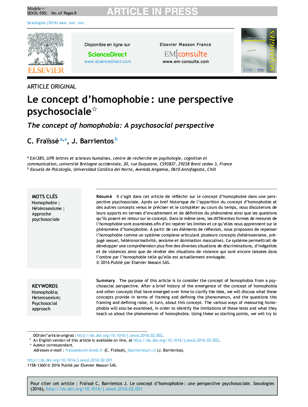 Le concept d'homophobieÂ : une perspective psychosociale