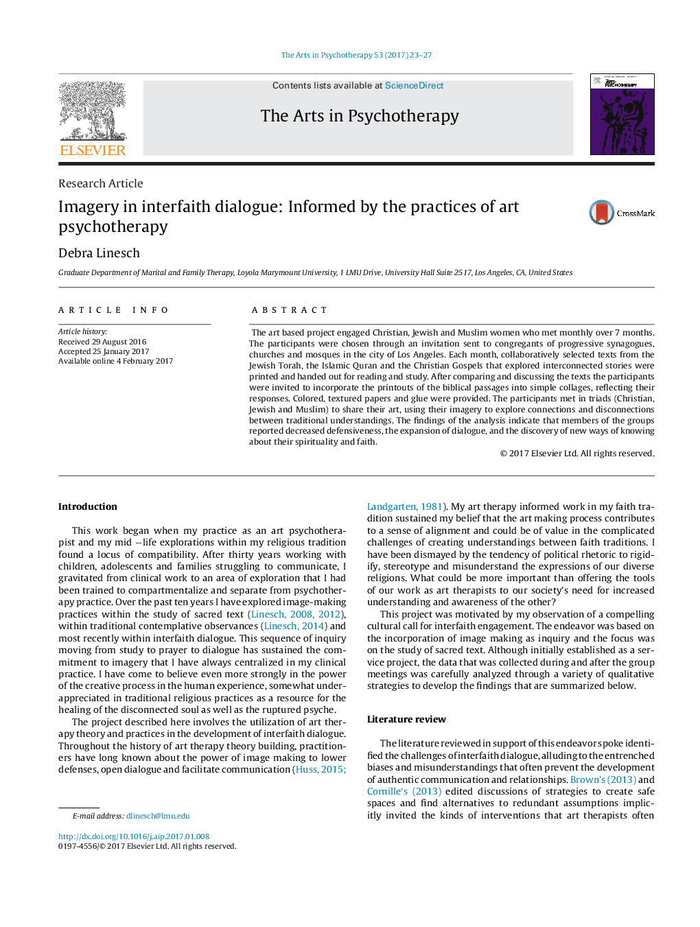 Imagery in interfaith dialogue: Informed by the practices of art psychotherapy